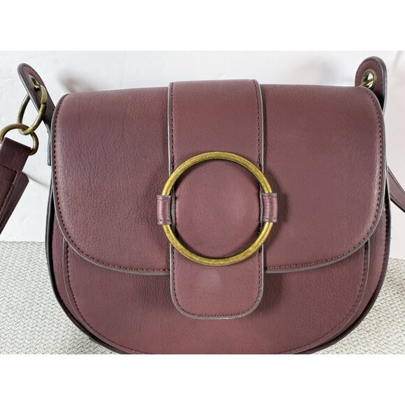 Burgundy Mauve Brass HW Vegan Hobo Crossbody Purse 10x9x3 DisneyBound Bag - Picture 7 of 11